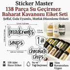 Sticker Master 138 Parça Su Geçirmez Baharat Kavanozu Etiket Seti – Şeffaf, Gıda Uyumlu, Mutfak Düzenleme Etiketi