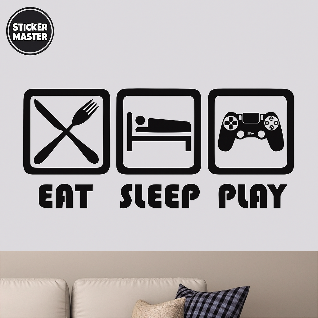 Sticker Master Eat, Sleep, Play Duvar Stickerı – Oyunsever Çocuk ve Genç Odaları İçin