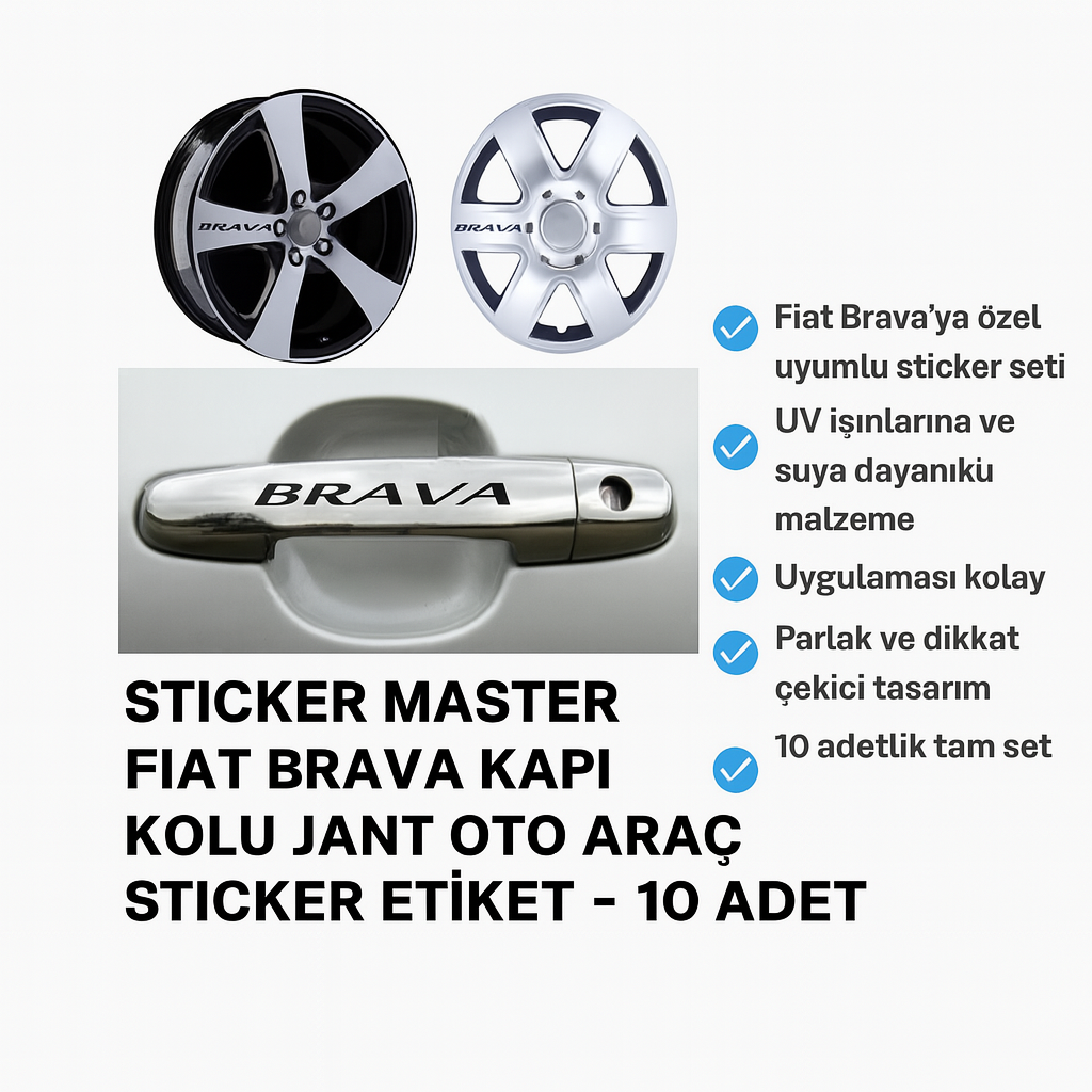 Sticker Master Fiat Brava Kapı Kolu Jant Oto Araç Sticker Etiket - 10 Adet