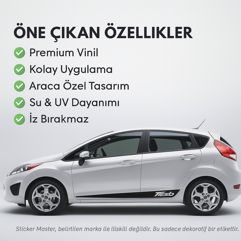 Sticker Master Ford Fiesta Yan Şerit Sticker – Sportif Vinyl Decal Araç Çıkartma - 2 Adet