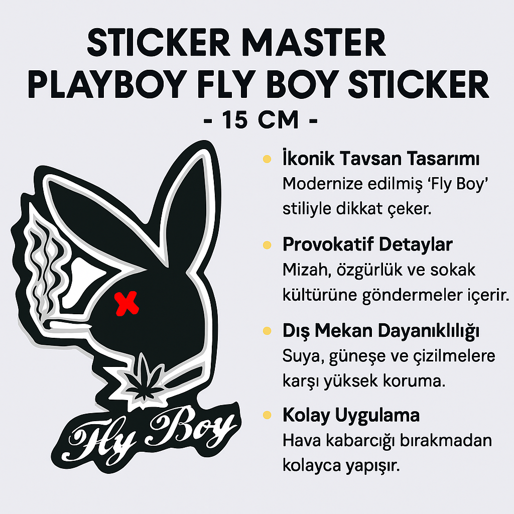 Sticker Master Playboy Fly Boy Sticker – 15 Cm Cesur ve Mizahi Tasarım