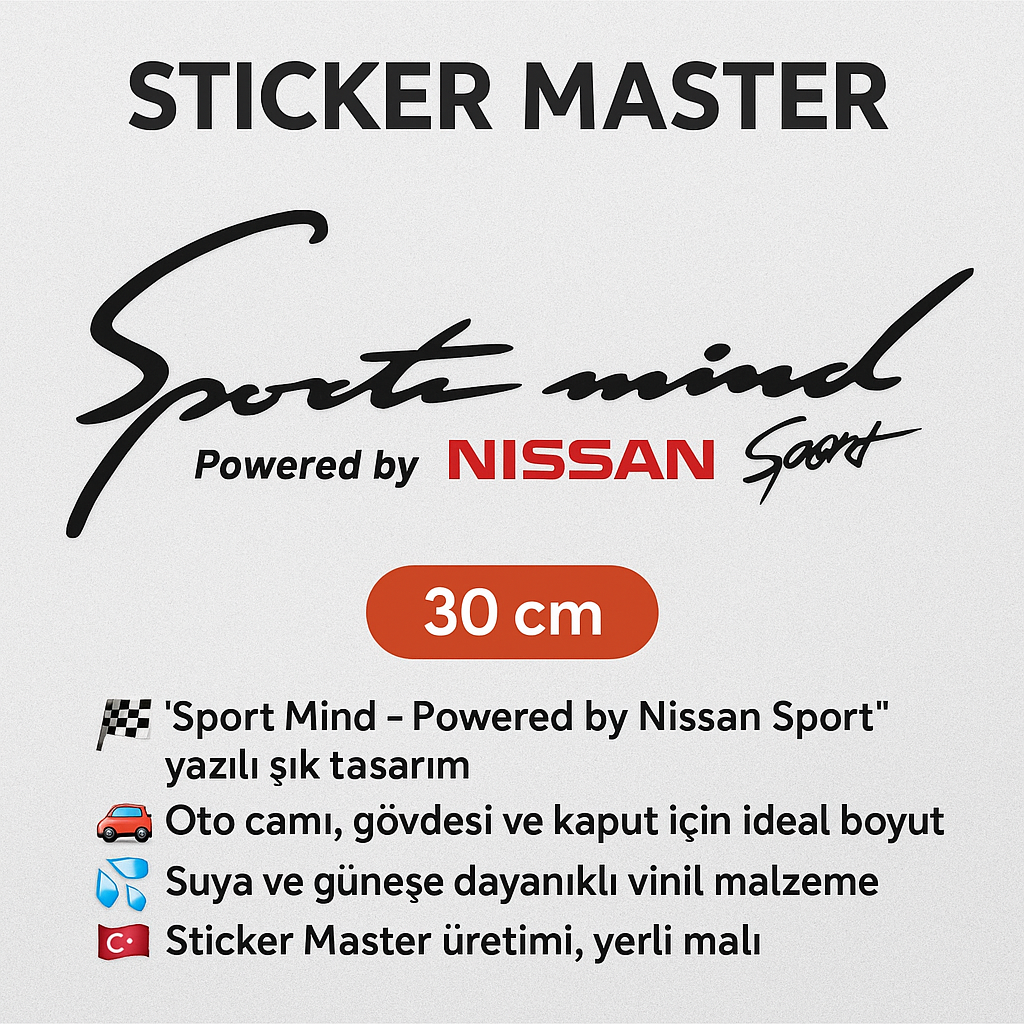Sticker Master Nissan Sport Mind Sticker – 30 cm Powered by Nissan Sport Yazılı Araç Sticker