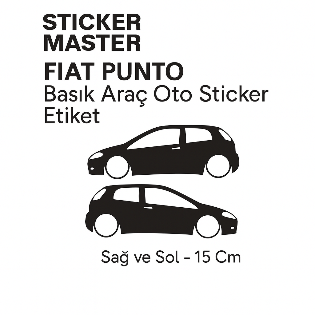 Sticker Master Fiat Punto Basık Araç Oto Sticker Etiket - Sağ ve Sol - 15 Cm