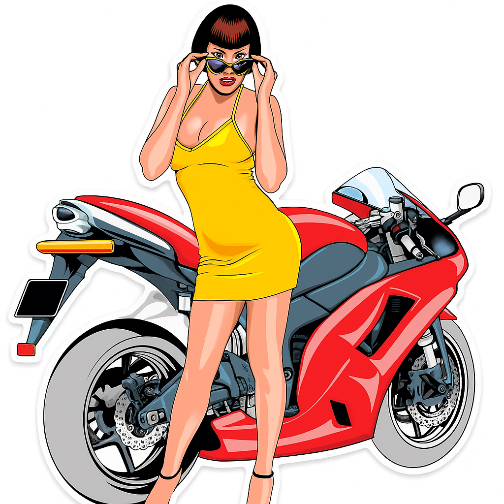 Sticker Master Sexy Women Motorbike Sticker - Motor, Laptop, Kask İçin Dayanıklı Etiket - 15 Cm