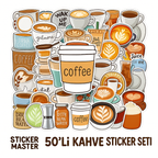 Sticker Master 50’li Kahve Temalı Sticker Seti – Su Geçirmez Kawaii Vinyl Çıkartmalar (Laptop, Defter, Kaykay, Bisiklet, Bavul) | 14+