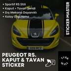 Sticker Master Peugeot RS Ön Kaput & Tavan Sticker – Siyah Çift Şerit Dekor (Tüm Gövde Boyu)