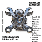 Sticker Master Piston Kurukafa Sticker – 15 Cm Motorcu Temalı Araba & Kask Etiketi