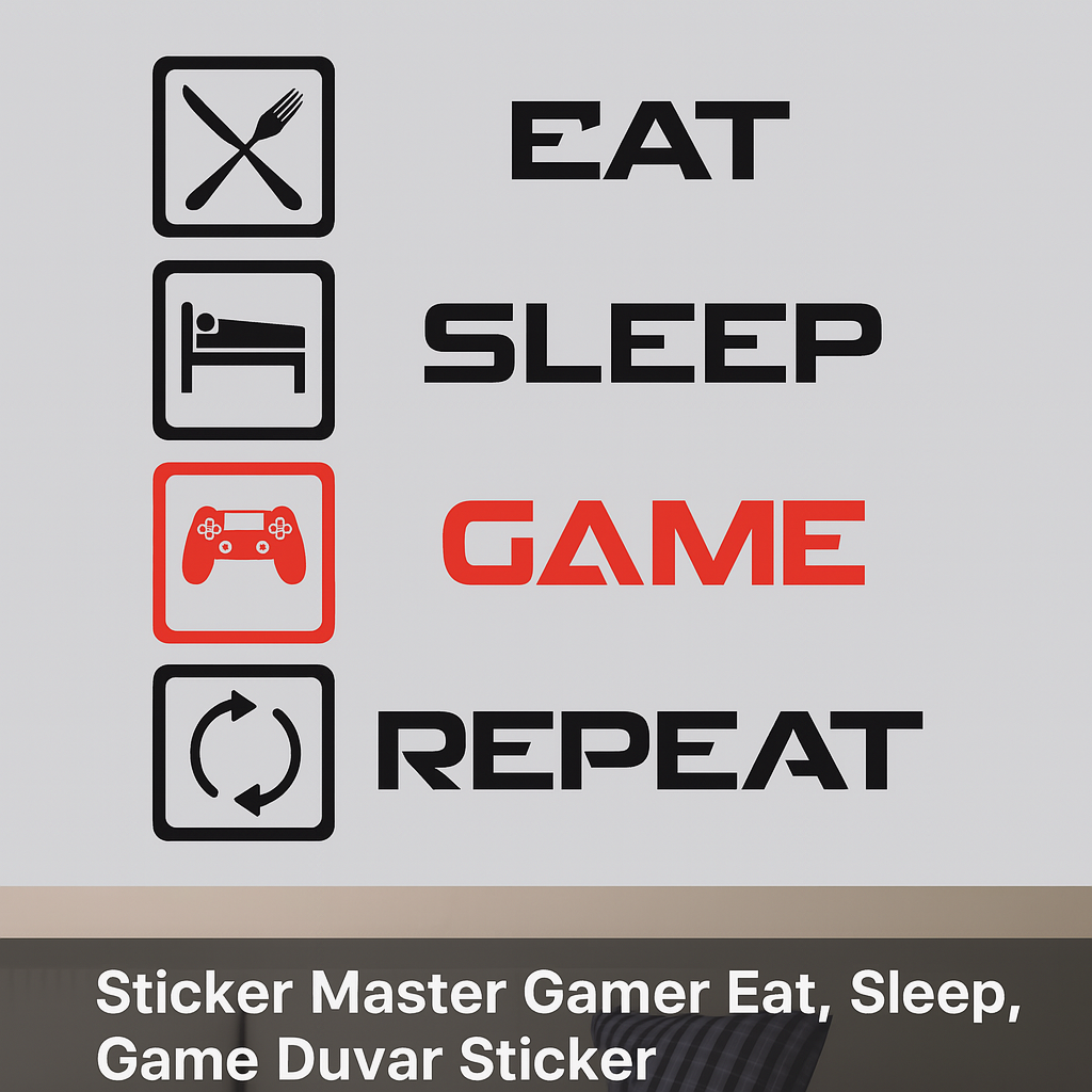 Sticker Master Oyuncu Eat, Sleep, Game, Repeat Duvar Sticker