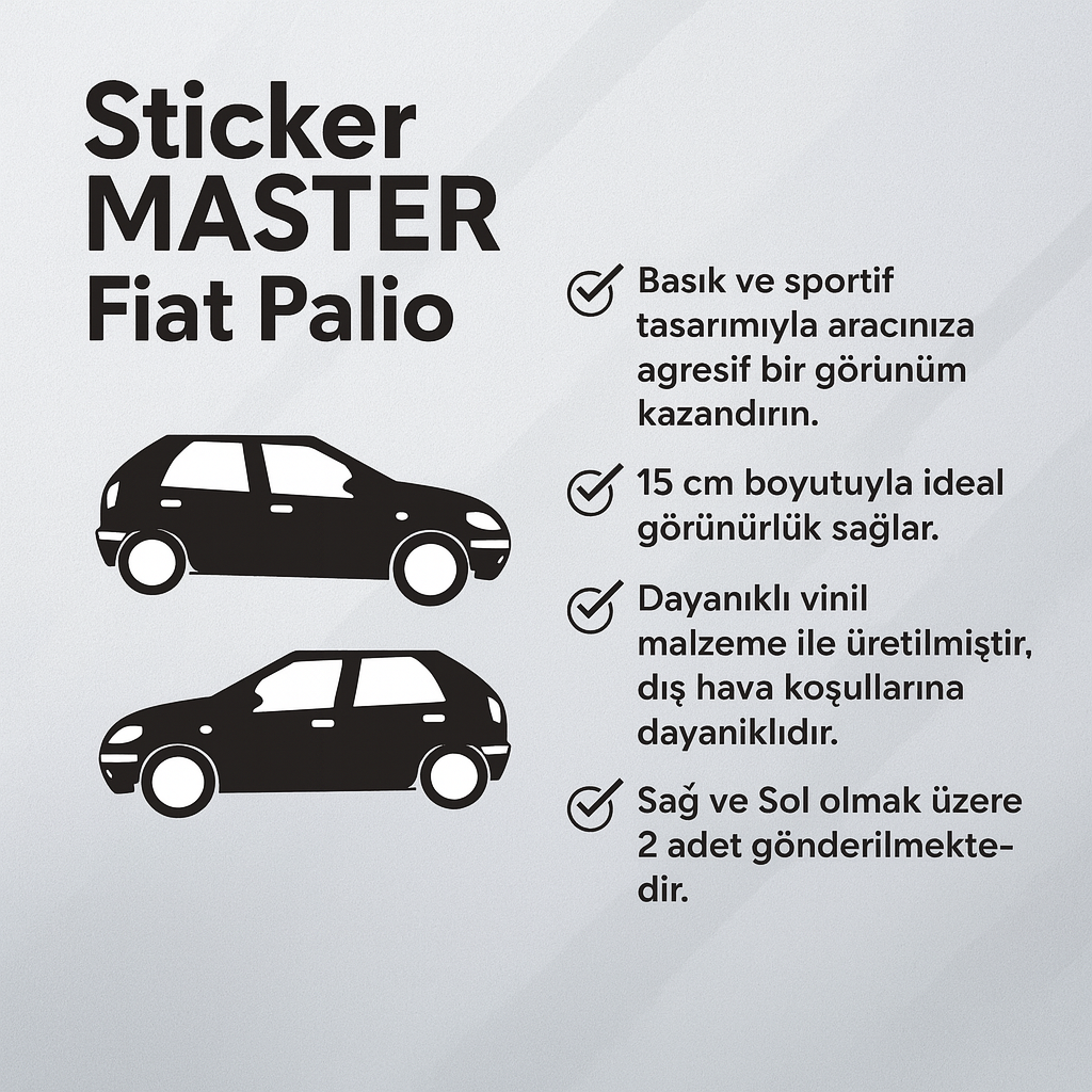 Sticker Master Fiat Palio Basık Araç Oto Sticker Etiket - Sağ ve Sol - 15 Cm
