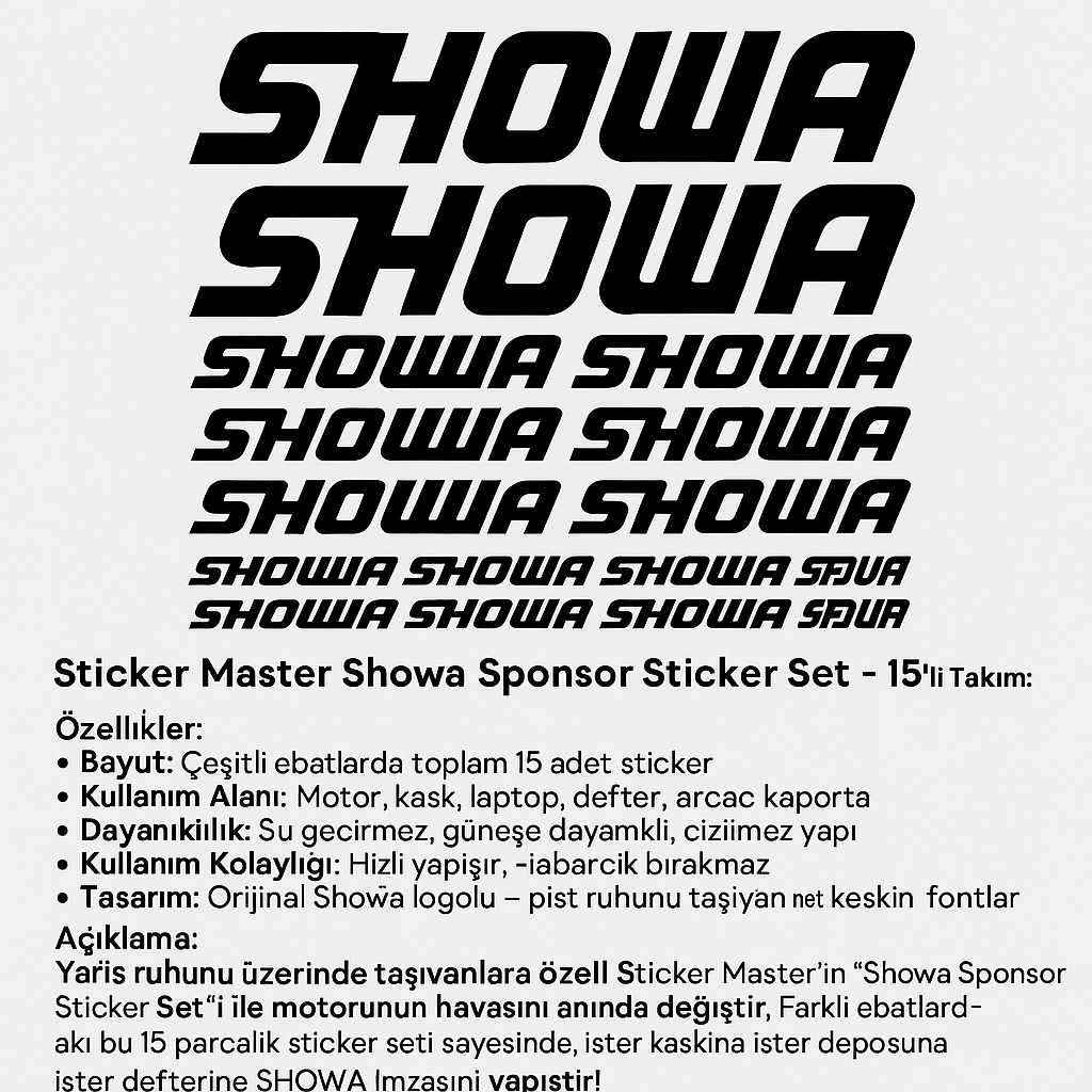 Sticker Master Showa Sponsor Sticker Set – 15’li Takım