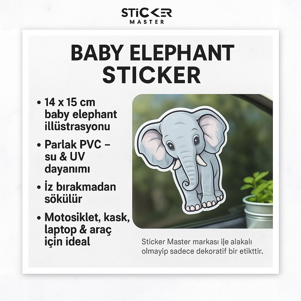 Sticker Master Baby Elephant Sticker – 14 × 15 cm Sevimli Fil Etiketi