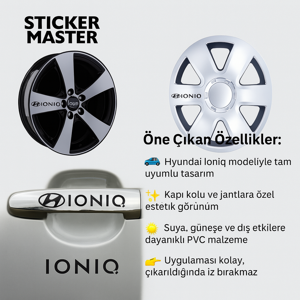 Sticker Master Hyundai Loniq Kapı Kolu ve Jant Sticker Seti – 10 Adet
