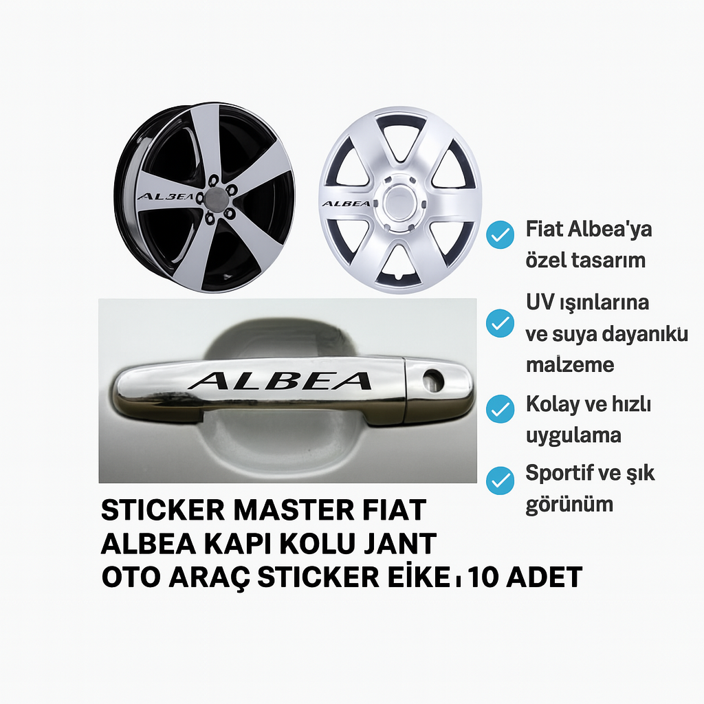 Sticker Master Fiat Albea Kapı Kolu Jant Oto Araç Sticker Etiket - 10 Adet