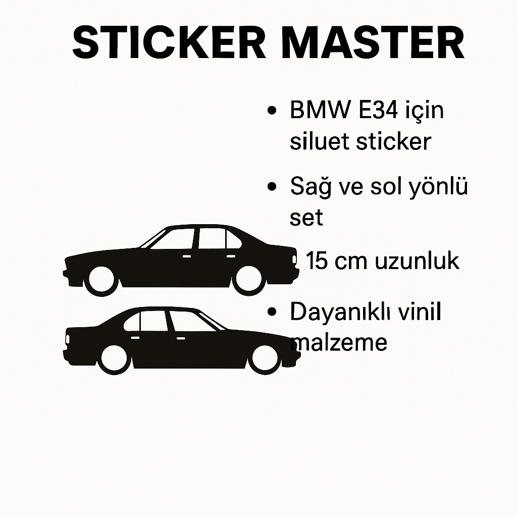 Sticker Master BMW E34 Sticker – Araç, Oto, Cam Etiket – 15 cm (Sağ ve Sol Set)