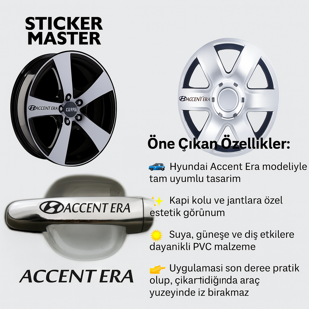 Sticker Master Hyundai Accent Era Kapı Kolu ve Jant Sticker Seti – 10 Adet