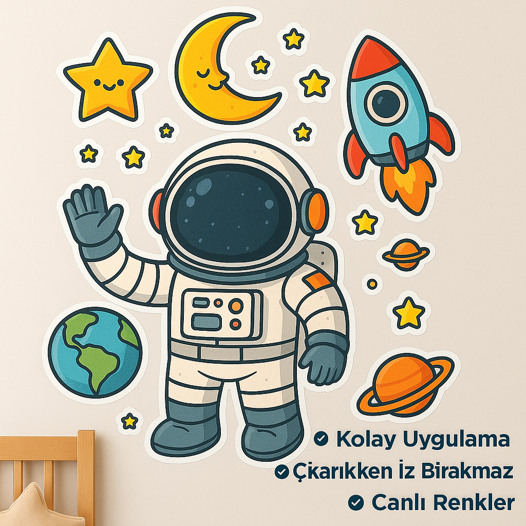 Sticker Master Küçük Astronot Oda Sticker – 60 cm Çocuk Duvar Dekoru