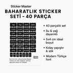 Sticker Master Baharatlık Sticker Seti – 40 Parça Su-&-Yağ Dayanıklı Kavanoz Etiketi