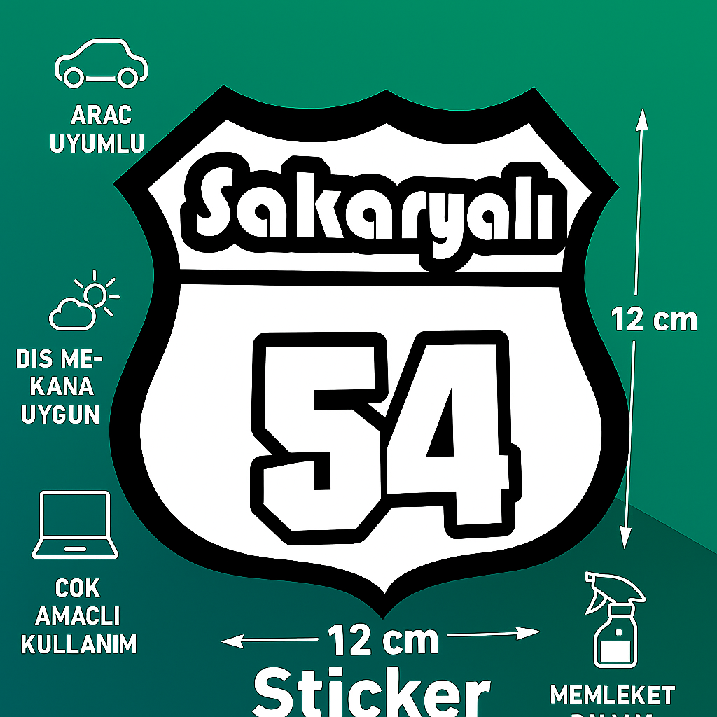 Sticker Master Sakaryalı 54 Sticker - Araba, Laptop, Kask, Motor İçin Dayanıklı Etiket - 12 Cm
