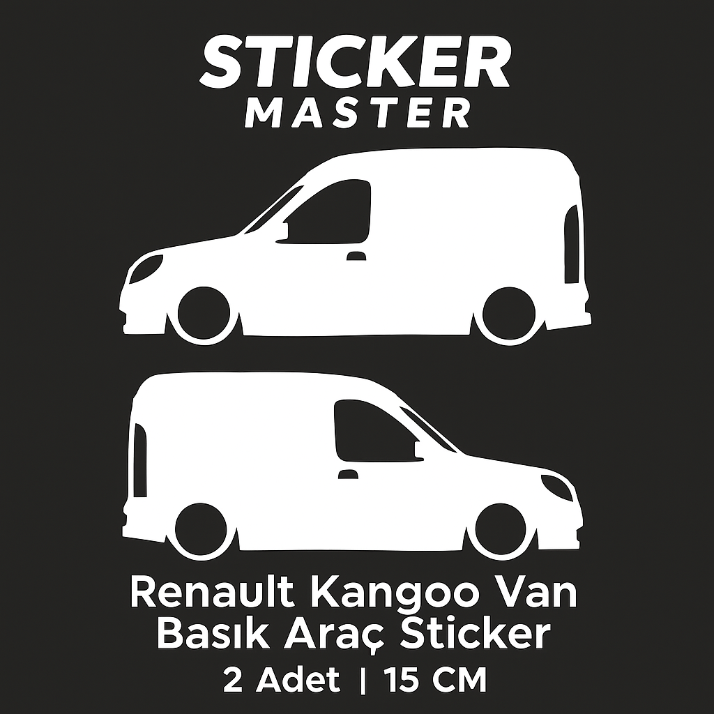 Sticker Master Renault Kangoo Van Basık Araç Siluet Sticker – 2 Adet 15 cm Dayanıklı Vinil (Sağ & Sol)