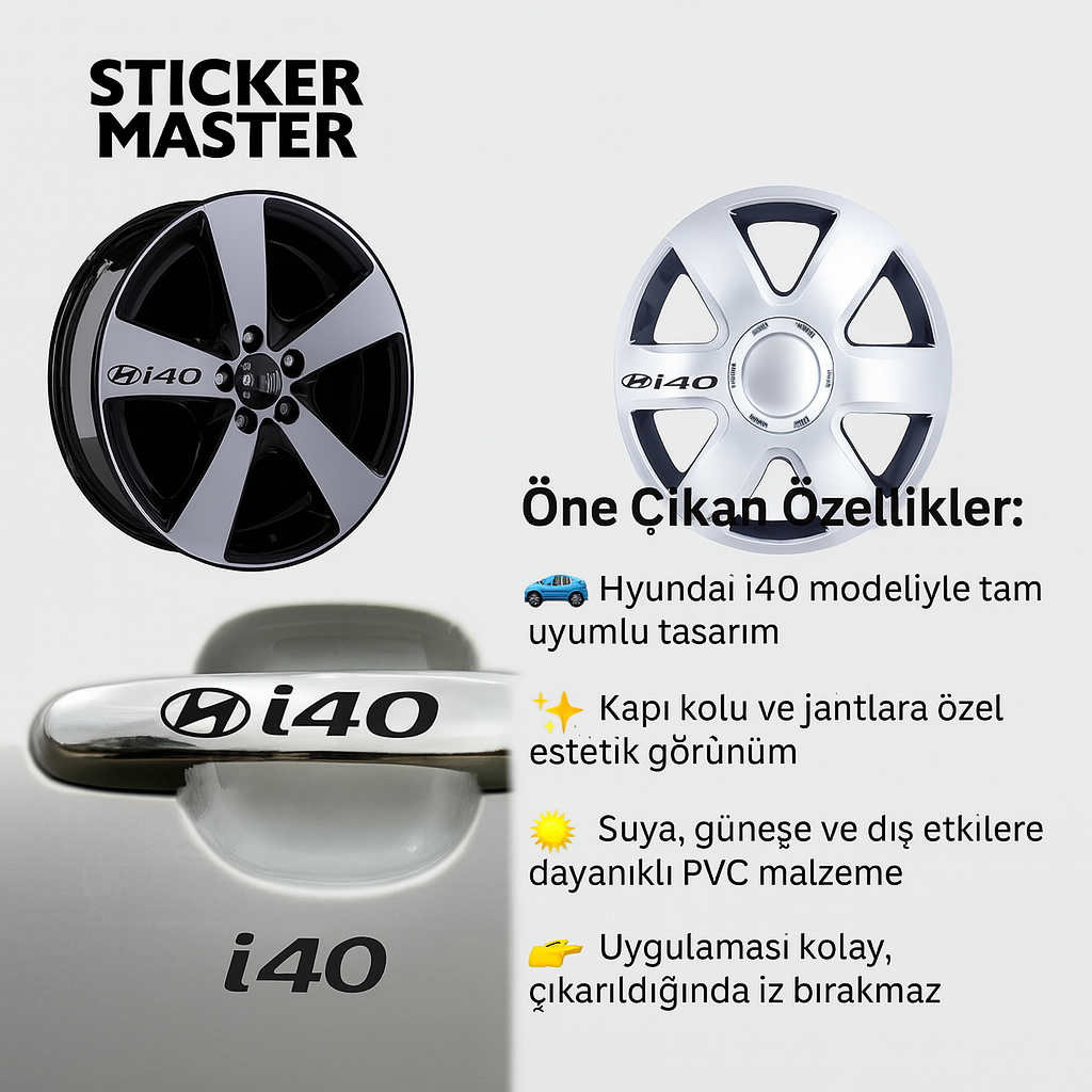 Sticker Master Hyundai i40 Kapı Kolu ve Jant Sticker Seti – 10 Adet