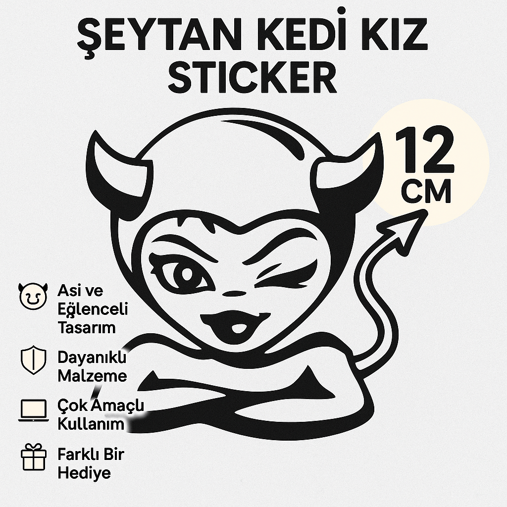 Sticker Master Şeytan Kedi Kız Sticker – Laptop, Araba, Motor, Defter İçin Dayanıklı Etiket 12 cm