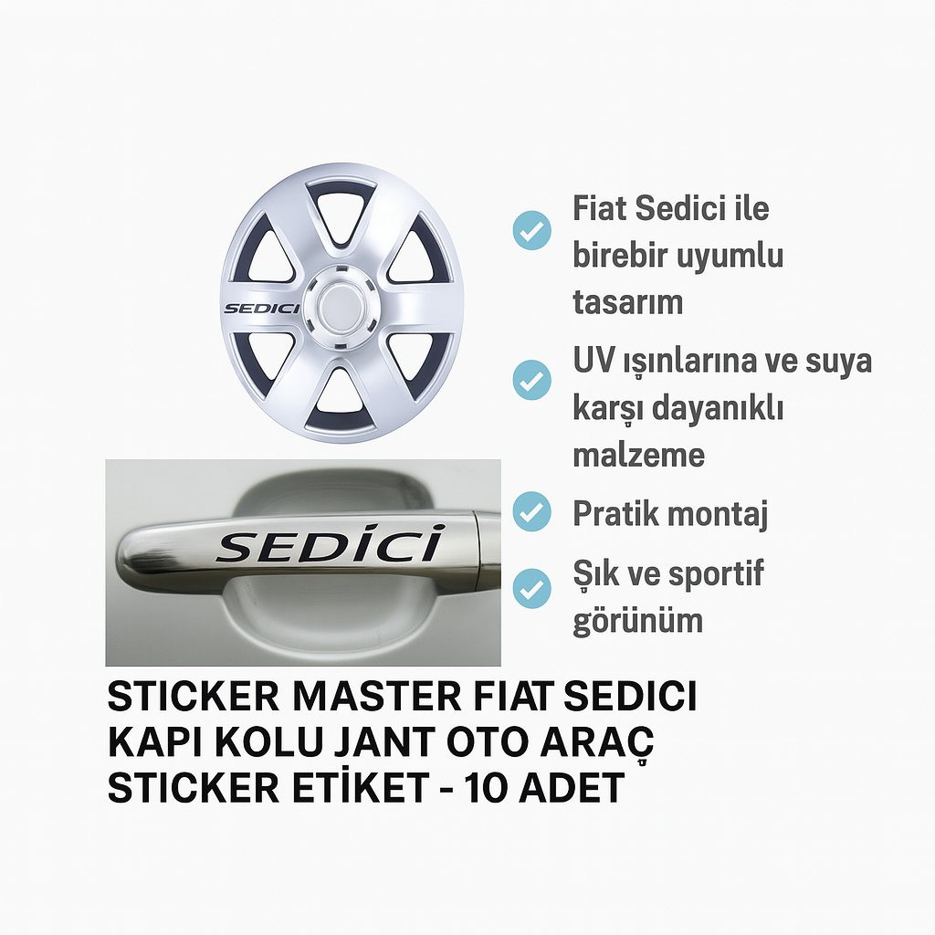 Sticker Master Fiat Sedici Kapı Kolu Jant Oto Araç Sticker Etiket - 10 Adet