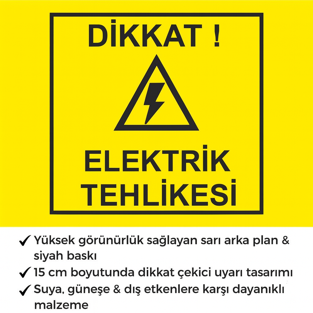 Sticker Master Dikkat Elektrik Tehlikesi Uyarı Sticker – 15 cm Dayanıklı Uyarı Etiketi