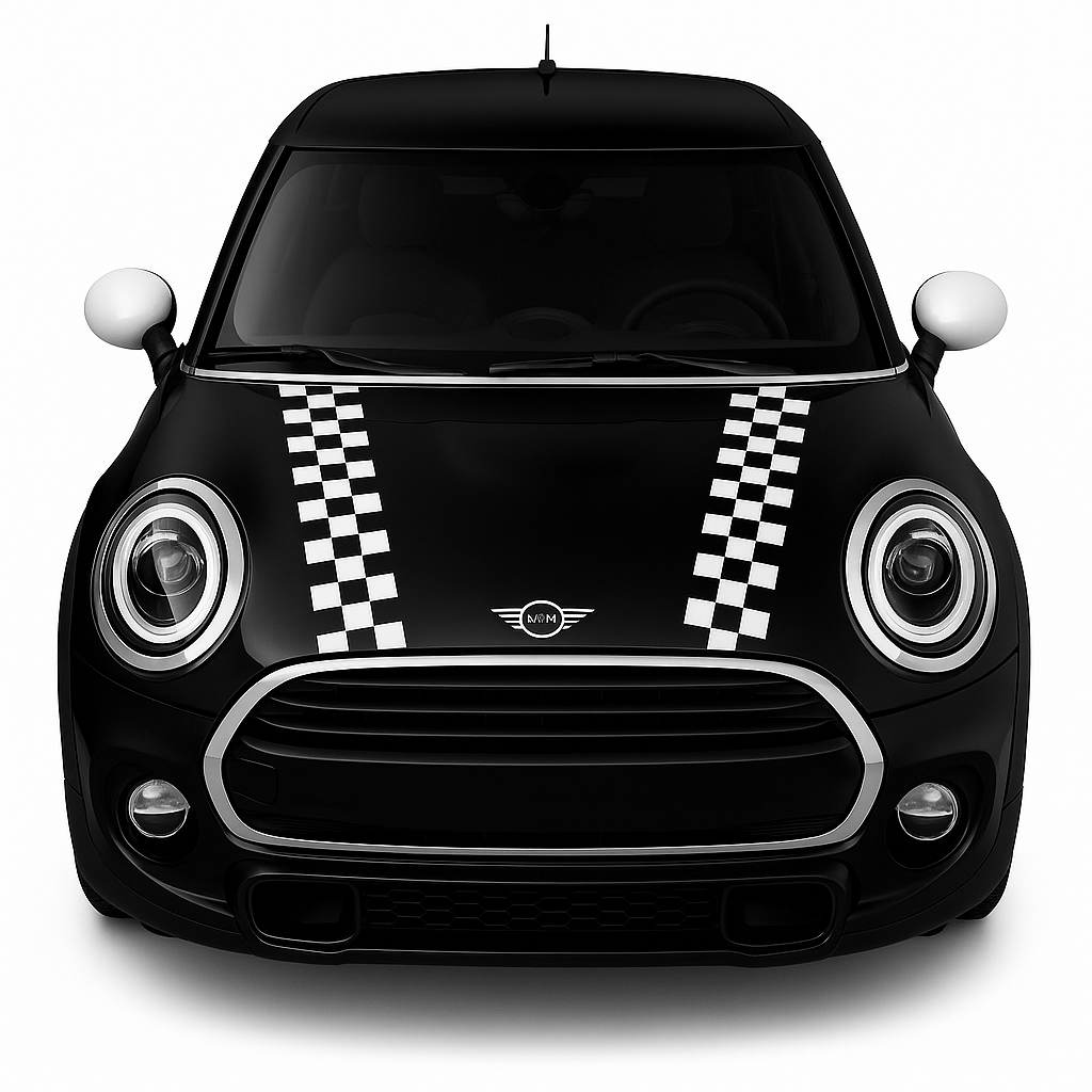 Sticker Master Mini Cooper Checkered Bonnet Stripes – Dama Desenli Kaput Şerit Sticker Takımı