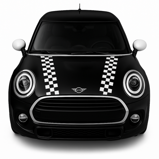 Sticker Master Mini Cooper Checkered Bonnet Stripes – Dama Desenli Kaput Şerit Sticker Takımı