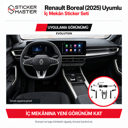 Renault Boreal Evolution 2025 iç mekân karbon desenli temsili uygulama görünümü