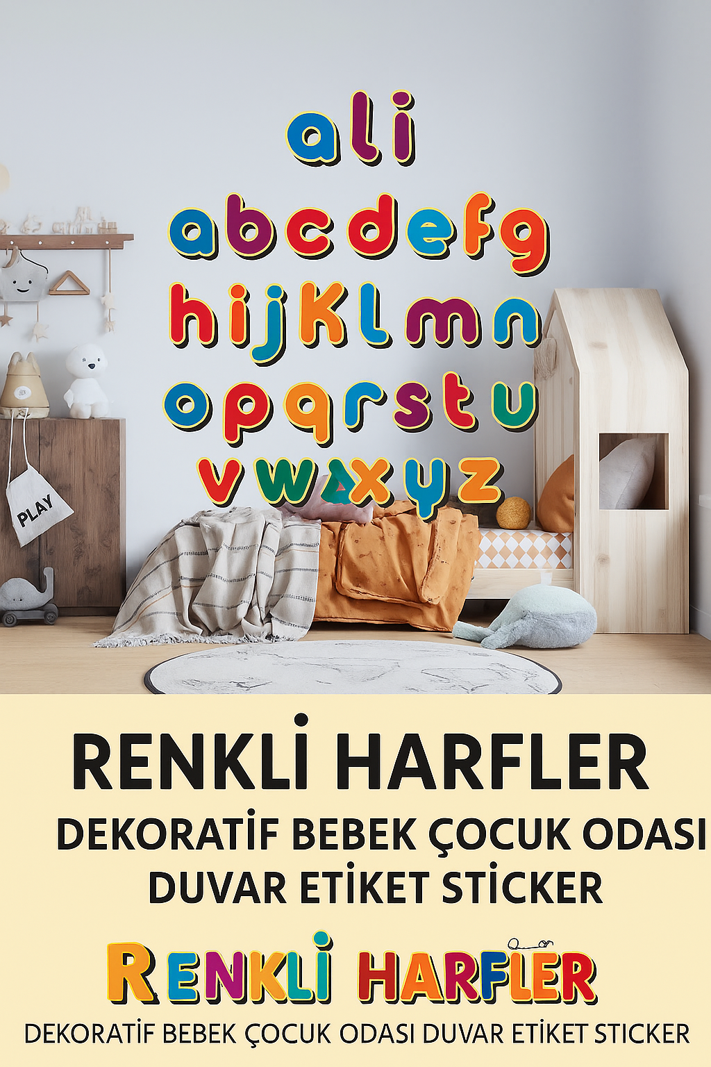 Sticker Master Sevimli Harfler Dekoratif Bebek Çocuk Odası Duvar Etiket Çıkartma Sticker