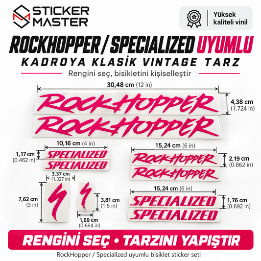 Specialized RockHopper uyumlu klasik vintage bisiklet kadro sticker seti
