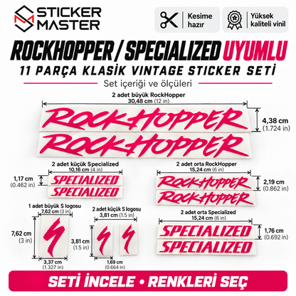 RockHopper Specialized uyumlu 11 parça sticker set içeriği ve ölçüler