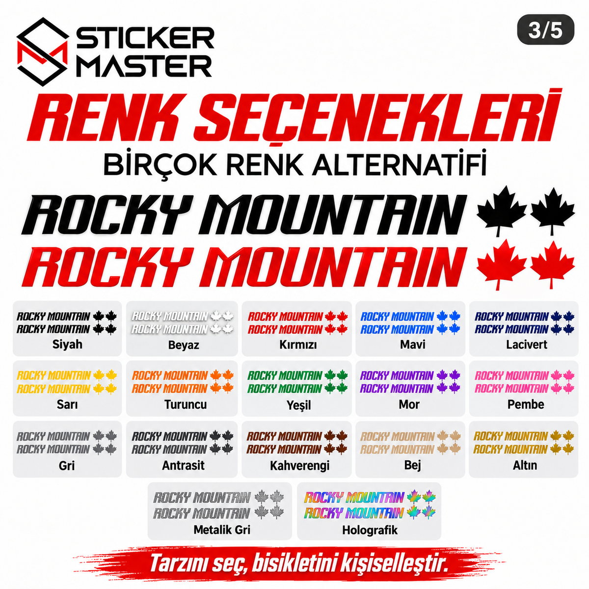 Rocky Mountain bisiklet sticker seti 17 renk seçeneği