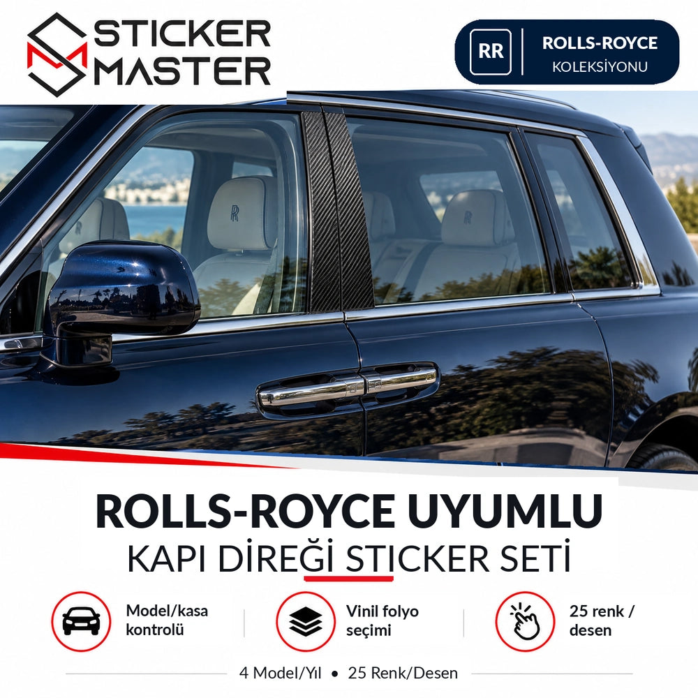 Rolls-Royce B sütunu sticker seti ana ürün, karbon desenli temsili araç uygulaması