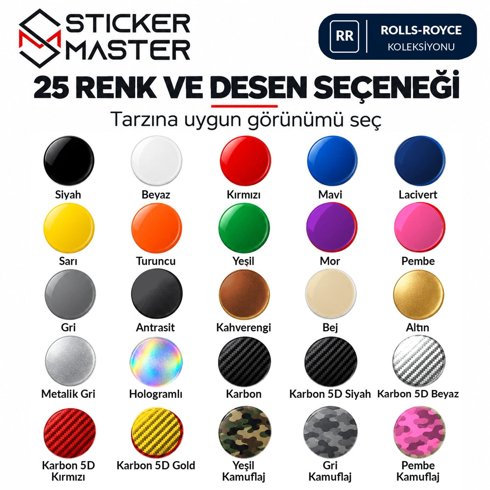 Rolls-Royce kapı direği sticker seti için 25 renk desen seçeneği