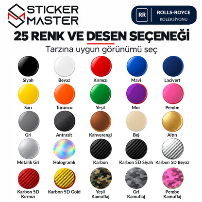 Rolls-Royce kapı direği sticker seti için 25 renk desen seçeneği