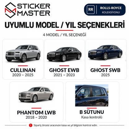 Rolls-Royce Cullinan Ghost EWB Ghost SWB Phantom LWB için model ve yıl seçenekleri