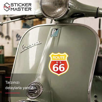 Vespa Uyumlu ROU1 Route 66 Sticker VSP616 scooter üzerinde uygulama örneği - Sticker Master