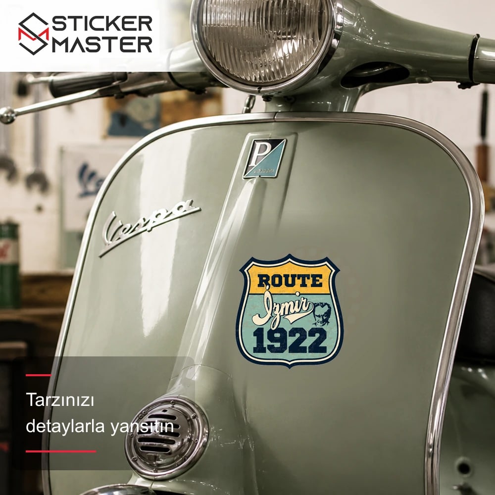 Vespa Uyumlu ROU11 Ozel Seri Route Izmir 1922 Sticker VSP1159 scooter üzerinde uygulama örneği - Sticker Master