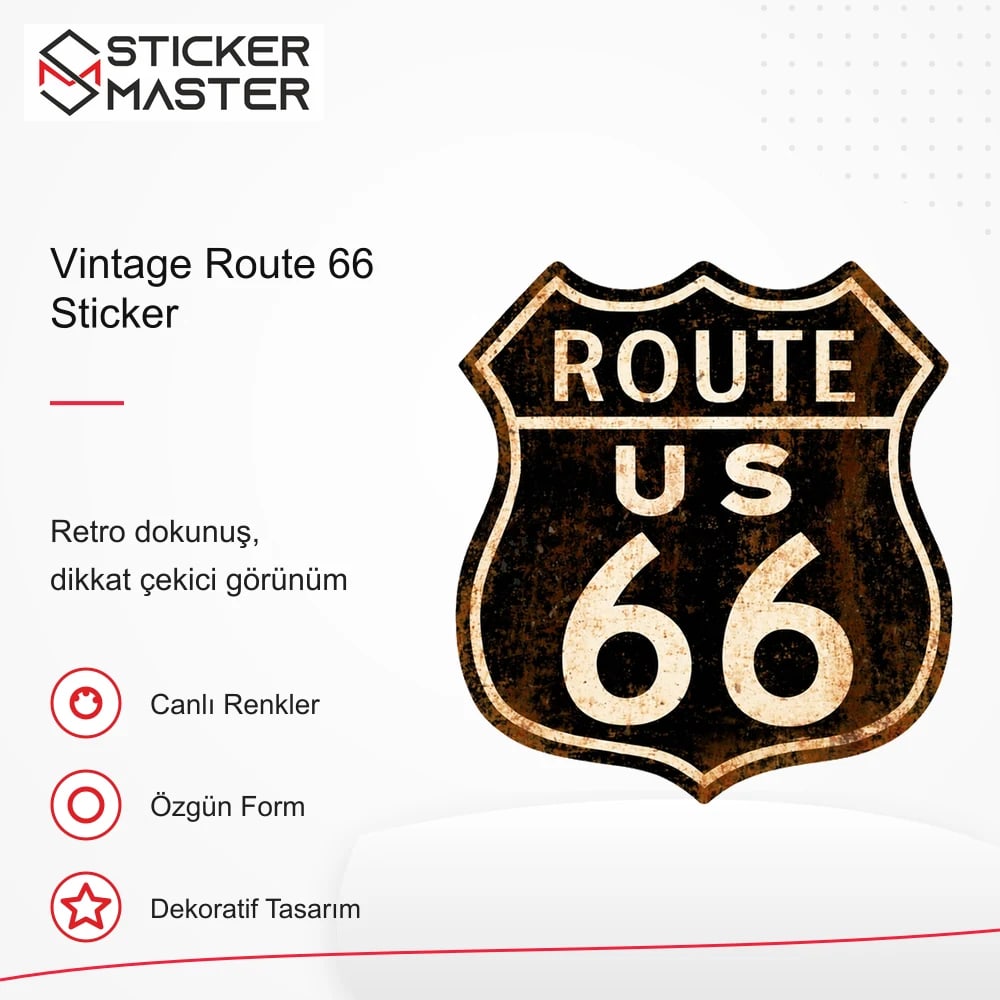 Vespa Uyumlu ROU2 Vintage Route 66 Sticker VSP617 retro tasarım ve kullanım özellikleri - Sticker Master