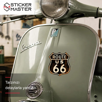 Vespa Uyumlu ROU2 Vintage Route 66 Sticker VSP617 scooter üzerinde uygulama örneği - Sticker Master