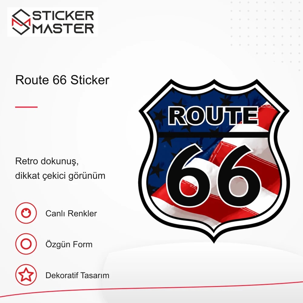 Vespa Uyumlu ROU5 Route 66 Sticker VSP619 retro tasarım ve kullanım özellikleri - Sticker Master