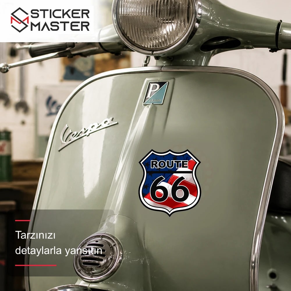 Vespa Uyumlu ROU5 Route 66 Sticker VSP619 scooter üzerinde uygulama örneği - Sticker Master
