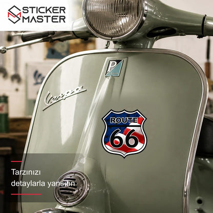 Vespa Uyumlu ROU5 Route 66 Sticker VSP619 scooter üzerinde uygulama örneği - Sticker Master