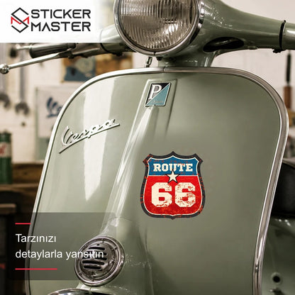 Vespa Uyumlu ROU8 Vintage Route 66 Sticker VSP1020 scooter üzerinde uygulama örneği - Sticker Master