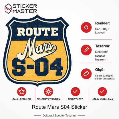 Vespa Uyumlu ROU9 Route Mars S04 Sticker VSP1157 ölçü, renk ve ürün bilgisi - 8,5 cm (Genişlik) x 9 cm (Yükseklik) - Sticker Master