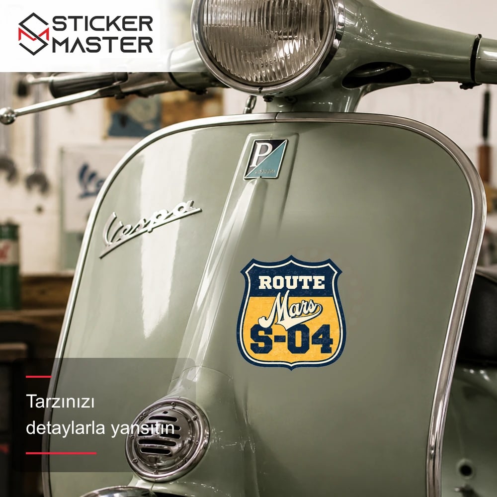 Vespa Uyumlu ROU9 Route Mars S04 Sticker VSP1157 scooter üzerinde uygulama örneği - Sticker Master