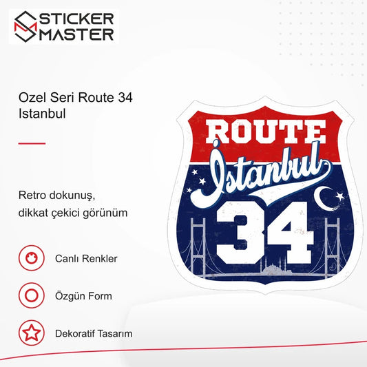 Vespa Uyumlu ROU97 Ozel Seri Route 34 Istanbul Sticker VSP1623 retro tasarım ve kullanım özellikleri - Sticker Master