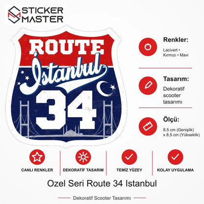 Vespa Uyumlu ROU97 Ozel Seri Route 34 Istanbul Sticker VSP1623 ölçü, renk ve ürün bilgisi - 8,5 cm (Genişlik) x 8,5 cm (Yükseklik) - Sticker Master